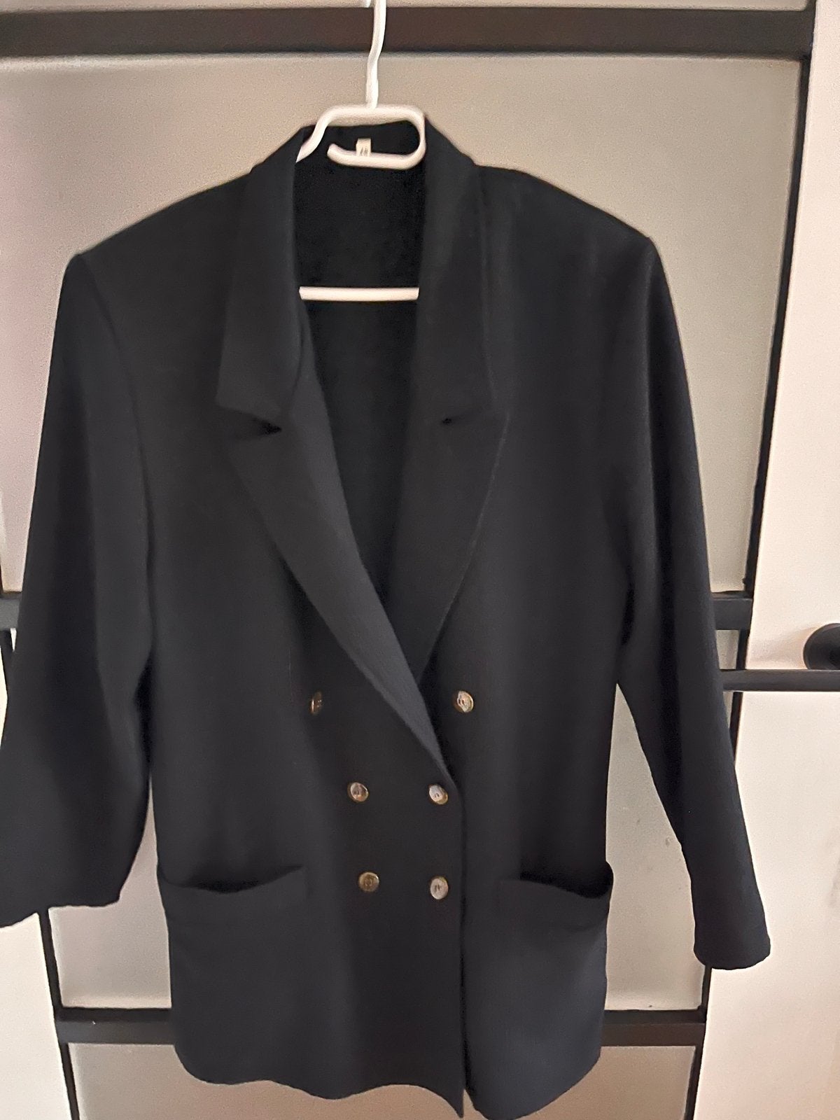 Vintage Zwarte double-breasted blazer met gouden knopen, Maat 38/40 (M), Blauw, Ophalen of Verzenden, Zo goed als nieuw