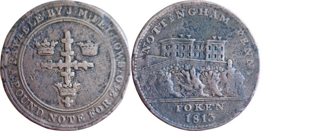Penny token 1813, Groot-Brittannie, Nottingham, Ophalen of Verzenden, Overige materialen, Buitenland