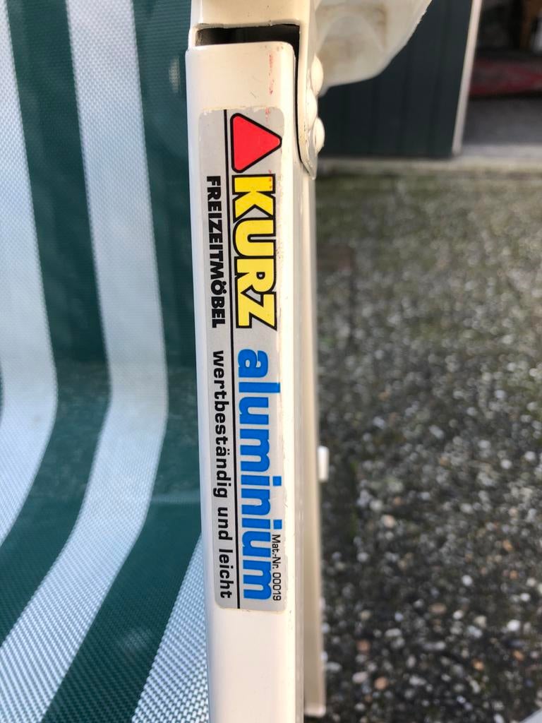 2x KURZ aluminium tuinstoelen, groen-wit gestreept, Tuin en Terras, Ophalen, Gebruikt, Aluminium, Inklapbaar