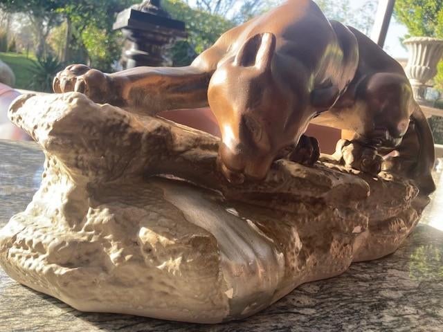 antiek beeld bronzen panter, Antiek en Kunst, Ophalen, Handgemaakt, Natuurlijk materiaal, Art deco