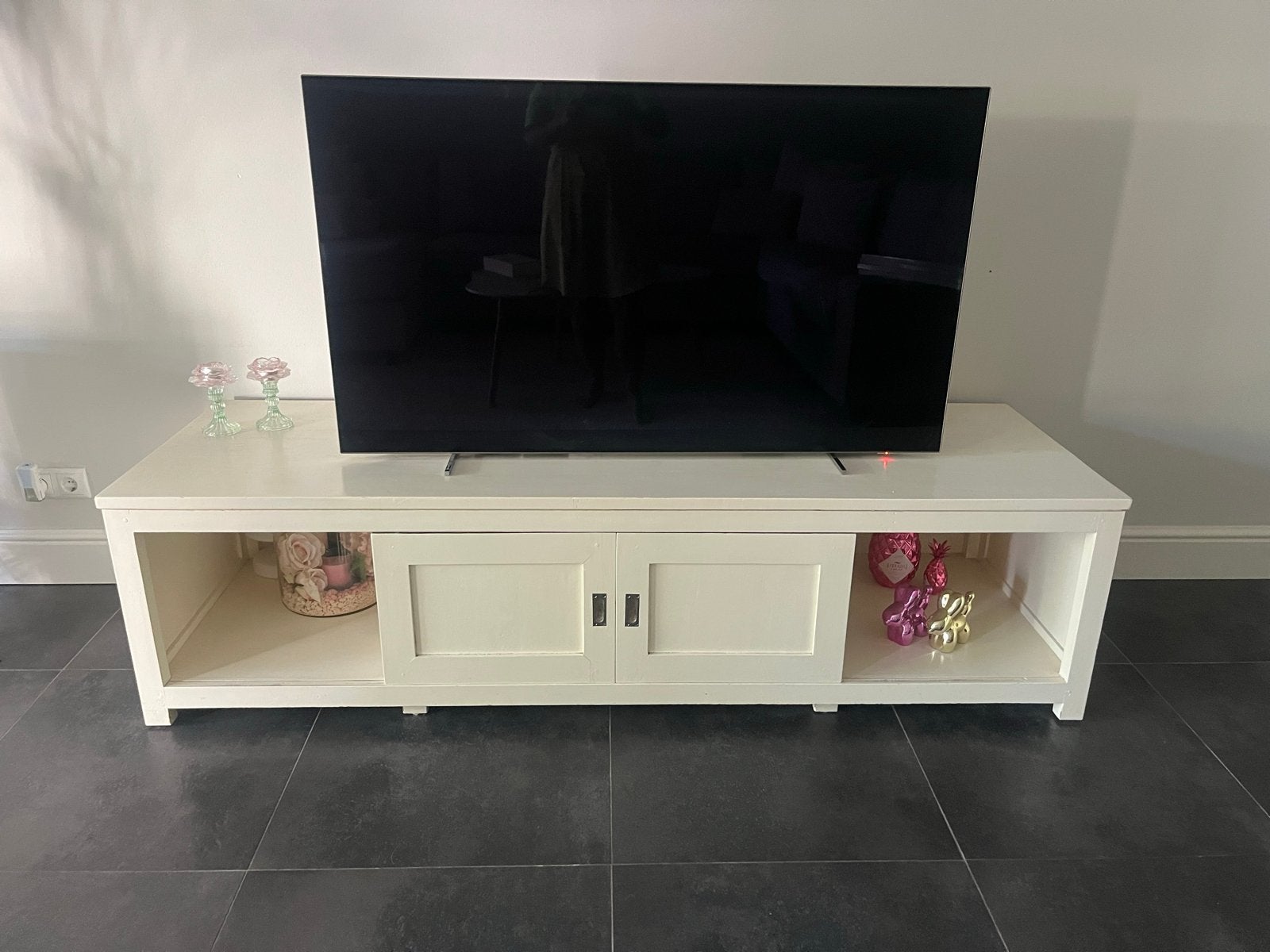TV-meubel teakhout met opbergruimte gratis, Ophalen, Gebruikt, 200 cm of meer, Minder dan 100 cm