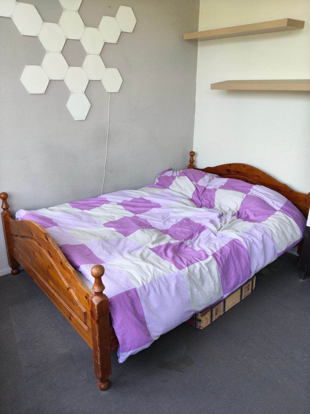 Houten tweepersoonsbed met lattenbodem, Ophalen, Gebruikt, Bruin, Tweepersoons