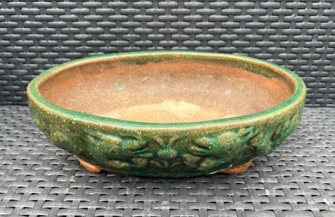 Bonsai schaal groen gedecoreerd aardewerk 31,1x20,7x9,2, Ophalen of Verzenden, Zo goed als nieuw, Overige vormen, Aardewerk