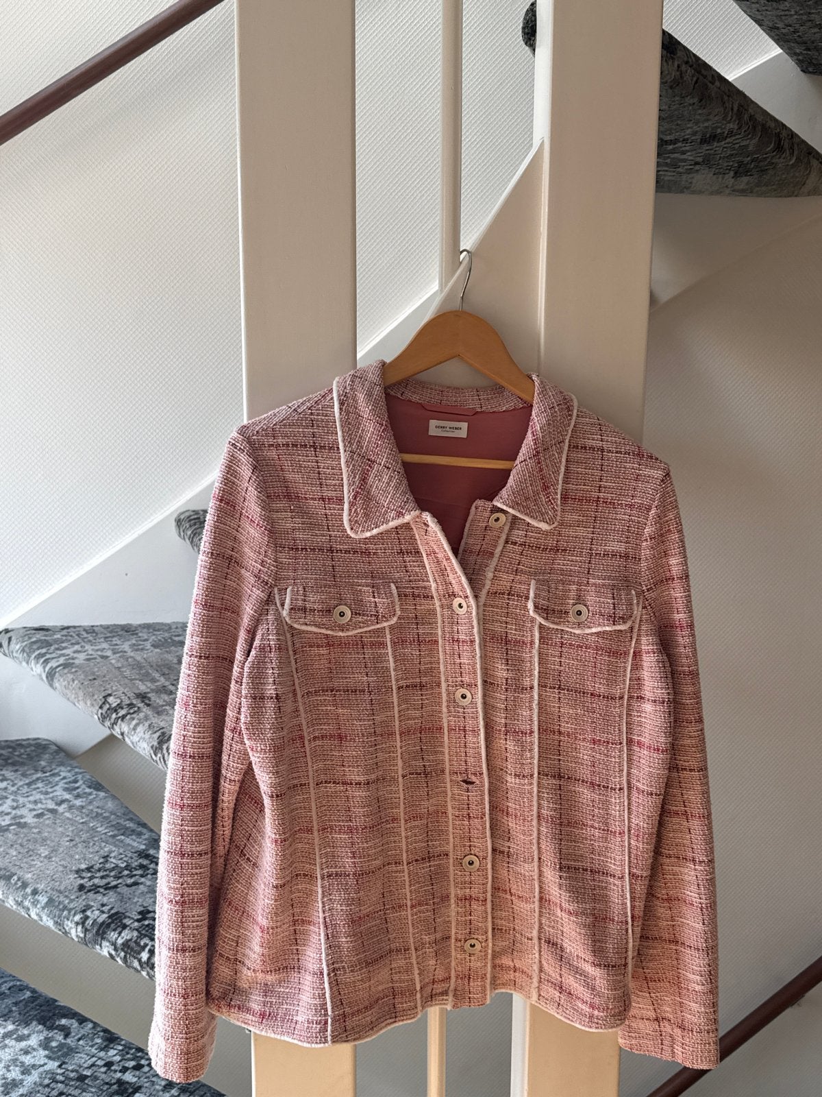 Gerry Weber Jasje - Roze/Wit Geruit - Maat L (44) stretch, Verzenden, Maat 42/44 (L), Zo goed als nieuw, Jasje