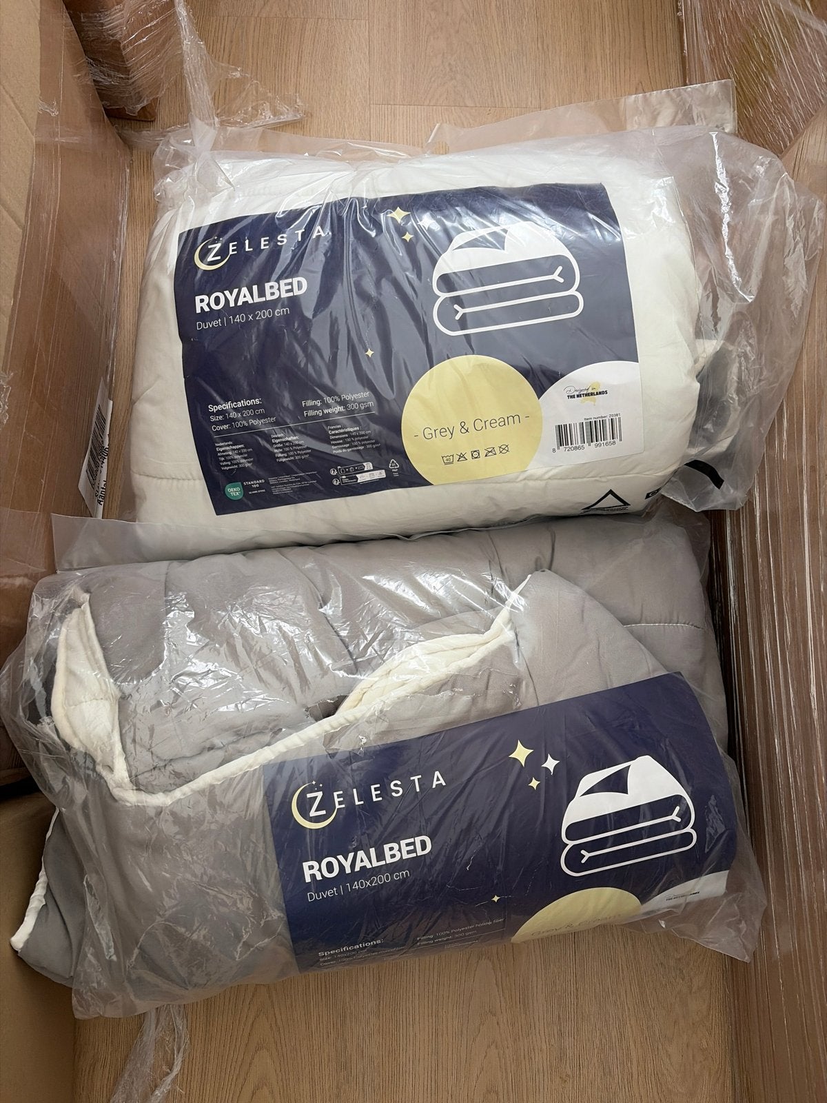 2x Zelesta Royalbed Dekbed 140x200 cm - Grijs & Crème, Huis en Inrichting, Eenpersoons, Meerkleurig, Nieuw, Ophalen of Verzenden