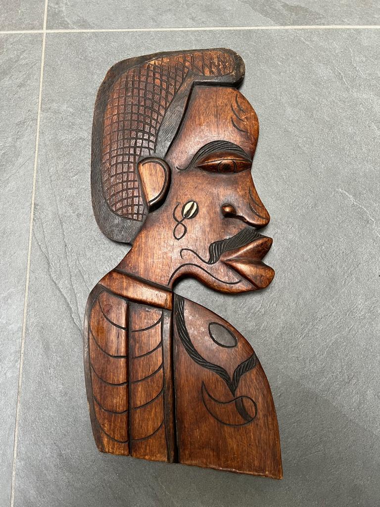 Afrikaans houtsnijwerk wanddecoratie massief prachtig zwaar, Houtsnijwerk, Handgemaakt, Hout, Bruin