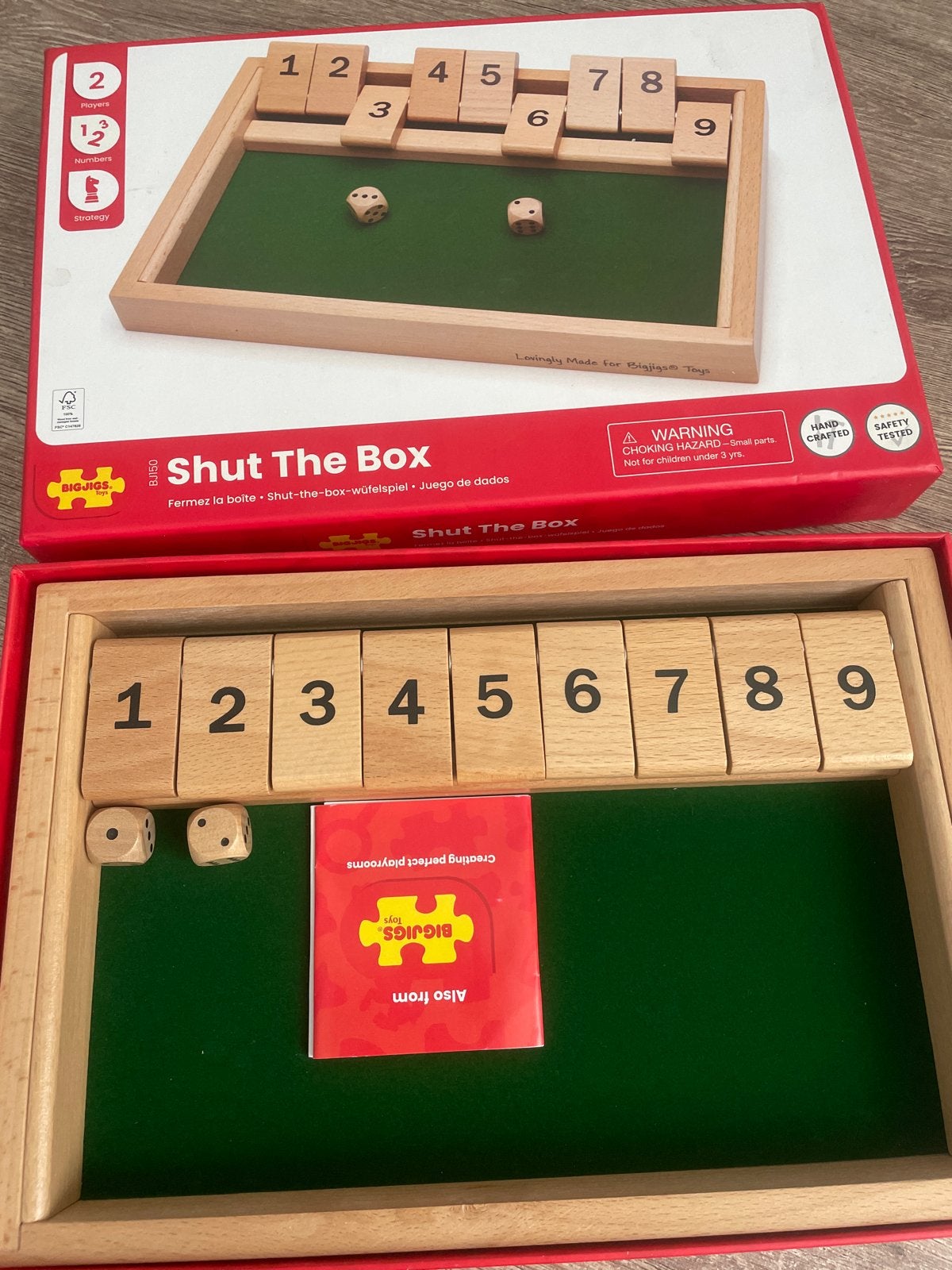 Shut The Box - Houten dobbelspel van Bigjigs Toys, Een of twee spelers, Ophalen of Verzenden, Zo goed als nieuw