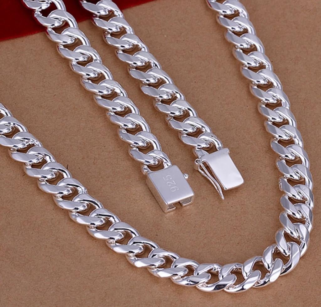 Heren 925 sterling zilveren Figaro 10 mm ketting en armband, Ophalen of Verzenden, Nieuw, Zilver, Zilver