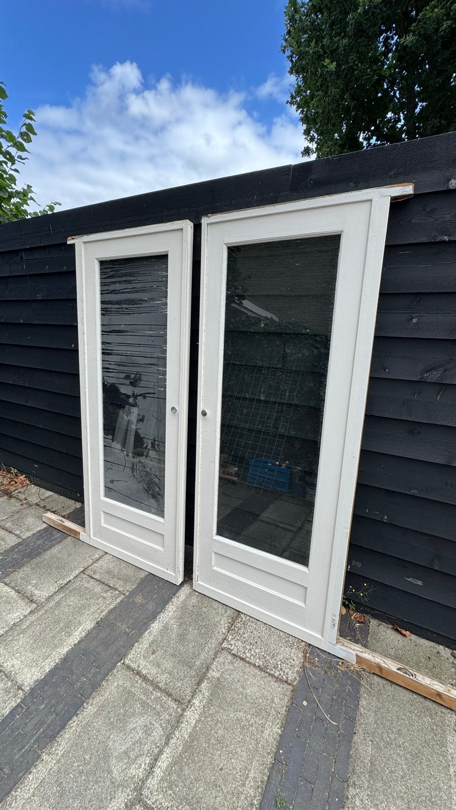 Set van 2 houten ensuite deuren met glas, Ophalen, Gebruikt, 80 tot 100 cm, Binnendeur
