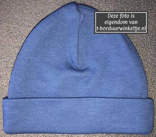 Baby mutsje/muts Slik Blue 50/56 of 62/68 met naam, Ophalen of Verzenden, Nieuw, Kraamcadeau