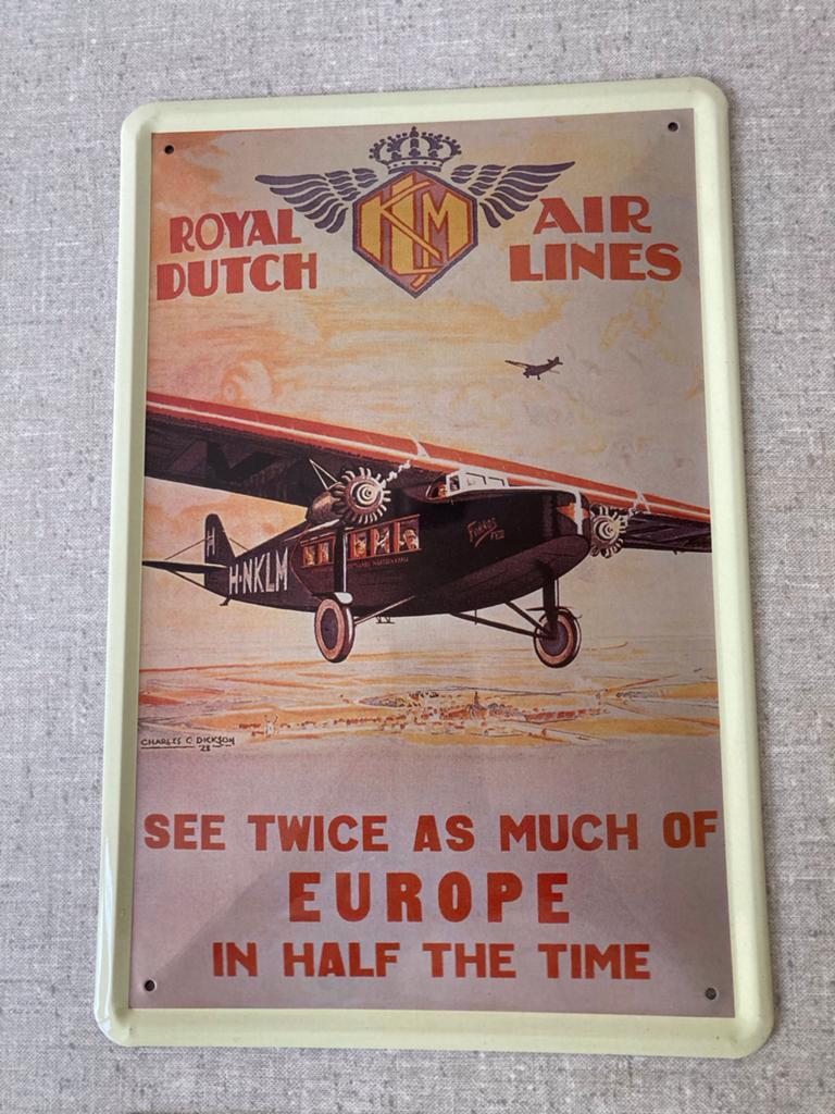 Nostalgisch KLM Royal Dutch Airlines reclamebord 20x30 cm, Ophalen of Verzenden
