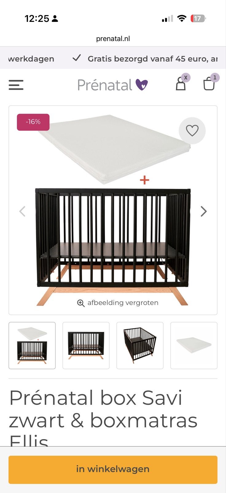 Prénatal box Savi zwart & boxmatras met boxkleed, Kinderen en Baby's, Boxen, Ophalen, Rechthoekig, In hoogte verstelbaar
