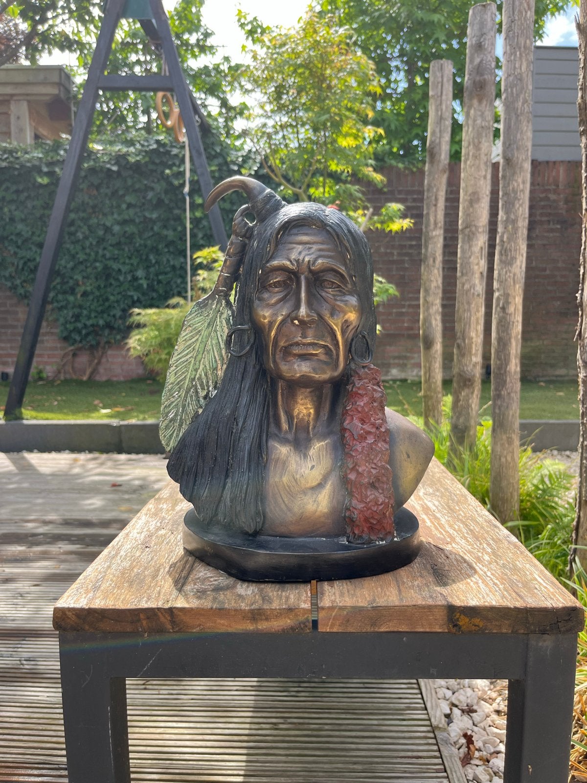 Vintage bronzen buste van Native American chief, Ophalen of Verzenden, Brons