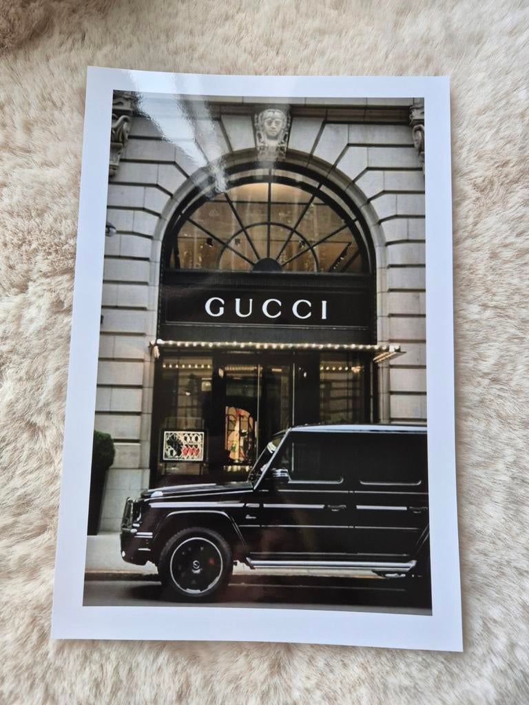 Poster met Gucci afbeelding. A4 formaat., Rechthoekig Staand, A4 of kleiner, Nieuw, Ophalen of Verzenden