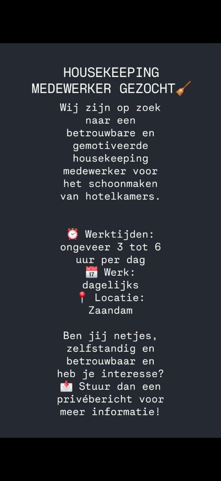 schoonmaakster gezocht housekeeping, Tickets en Kaartjes, Eén persoon