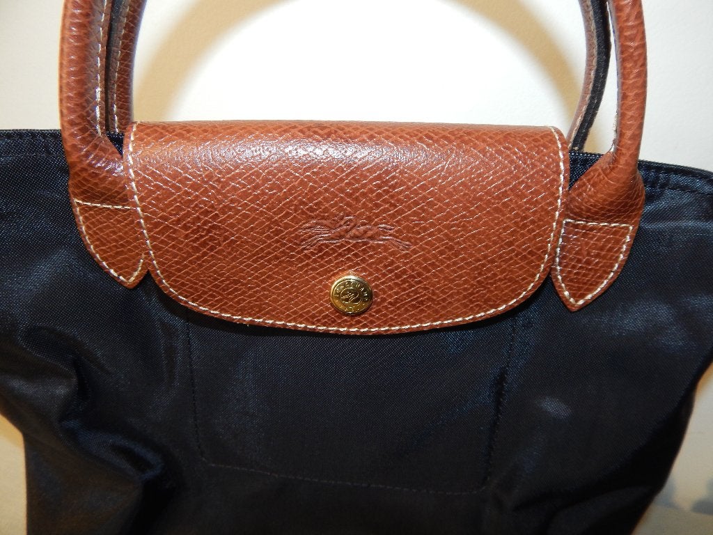 Longchamp zwarte handtas bruin leer gouden hardware, Verzenden, Zo goed als nieuw, Zwart, Handtas