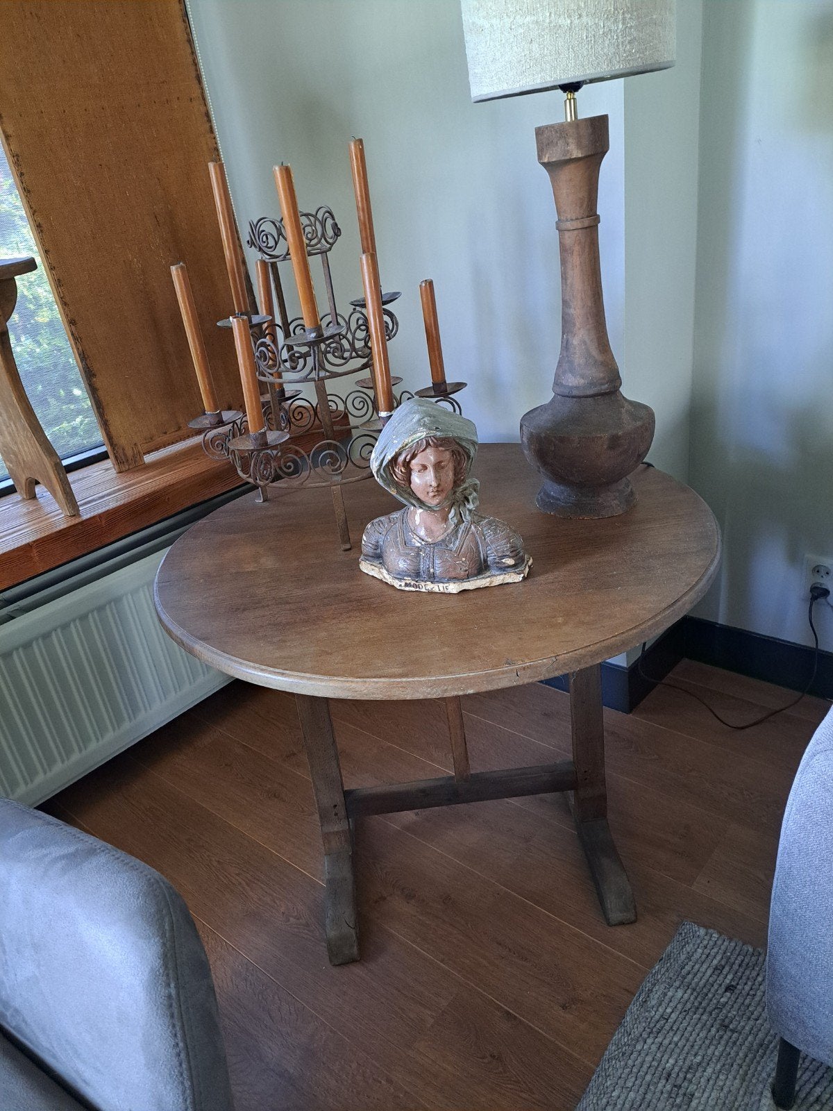 oude Franse wijntafel vintage,brocant landelijk, Huis en Inrichting, Ophalen, Rond, X, 75 cm of meer