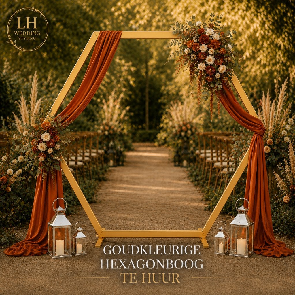 Goudkleurige hexagon backdrop te huur | Bruiloft & ceremonie, Ophalen, Nieuw, Geboorte of Huwelijk