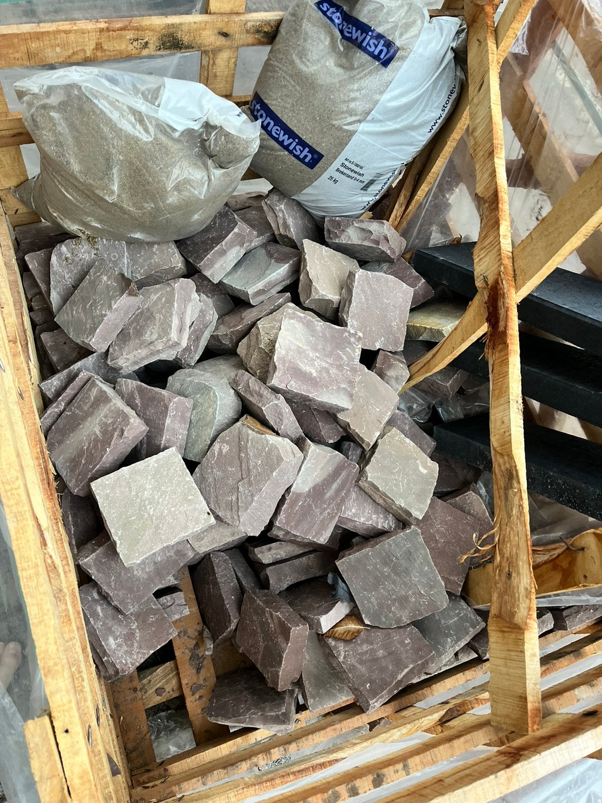 GRATIS  +/- 3 a 4 m2 Kandla multicolor 14x14 stenen, Tuin en Terras, Ophalen, Nieuw, Natuursteen, Klinkers