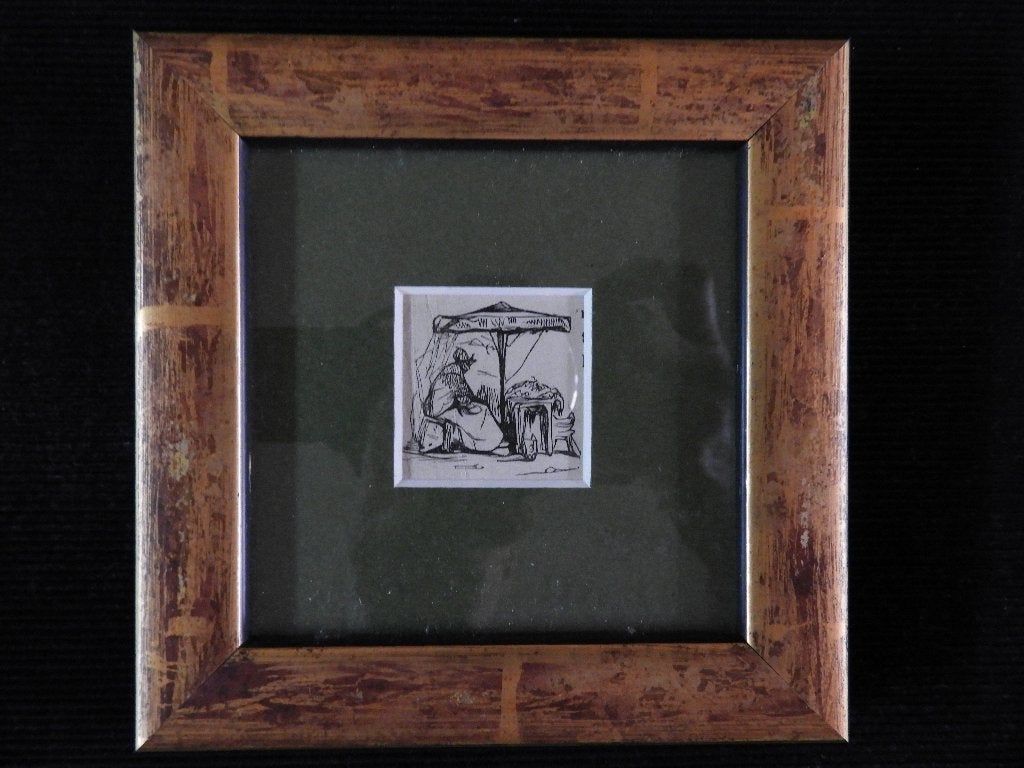 Gravure - Vrouw achter verkoopkraam, Dagelijks leven, Ingelijst, 1950 - 1999, Ophalen of Verzenden
