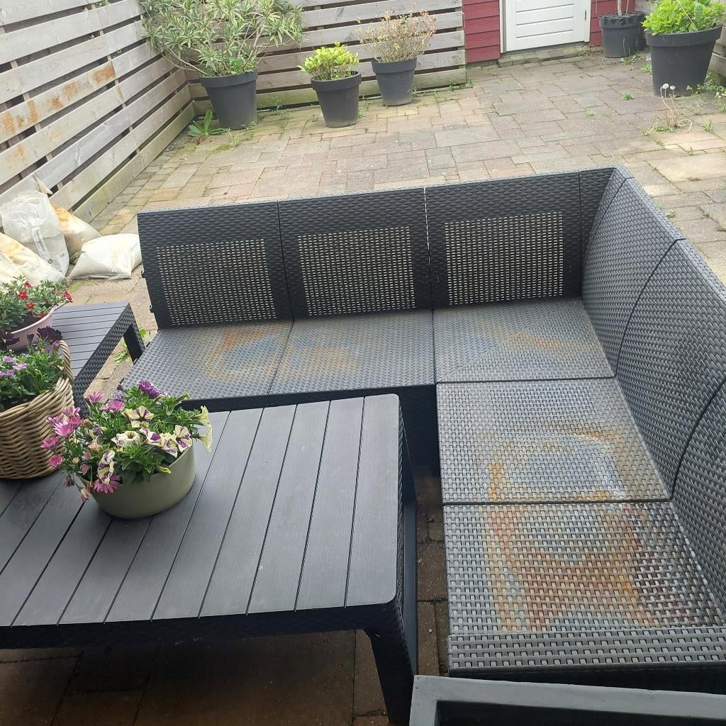 Zwarte lounge voor in de tuin, Tuin en Terras, Tuinstoelen, Ophalen, Gebruikt, Kunststof