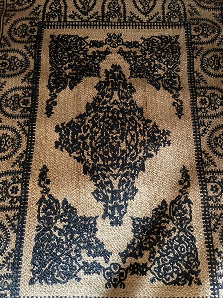 Bohemian  Yoshiko Sisal Vloerkleed met Print Zwart 180x120, Ophalen, 100 tot 150 cm, Zwart, Zo goed als nieuw