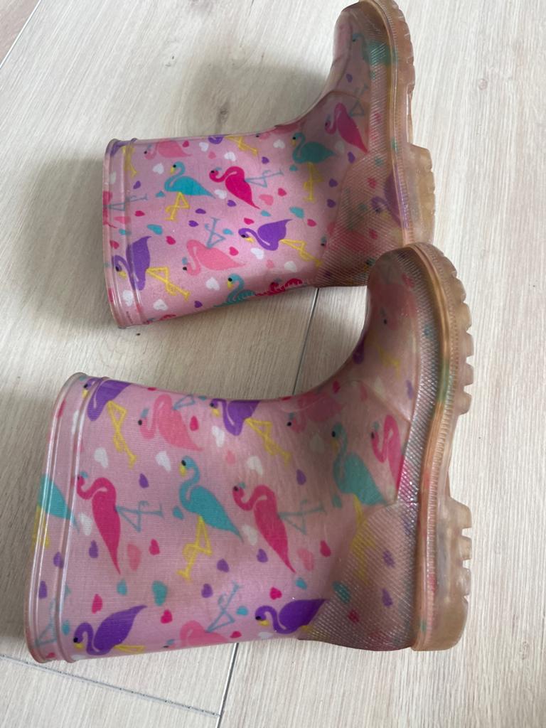 Roze regenlaarzen met flamingo's, maat 23, Ophalen of Verzenden, Gebruikt, Meisje, Laarzen