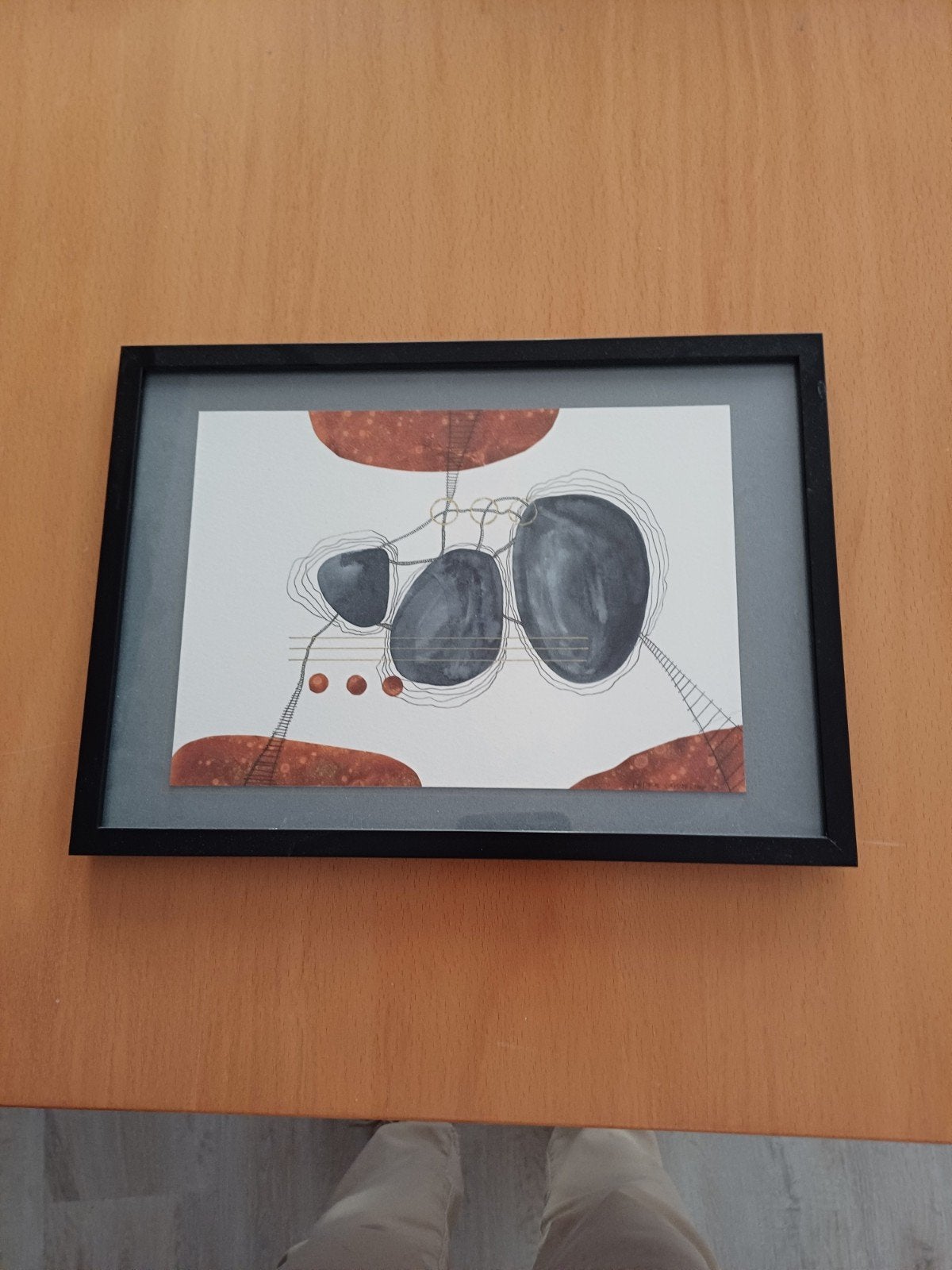 Abstracte pentekening in lijst, Ophalen of Verzenden, Tekening, Pentekening, Ingelijst