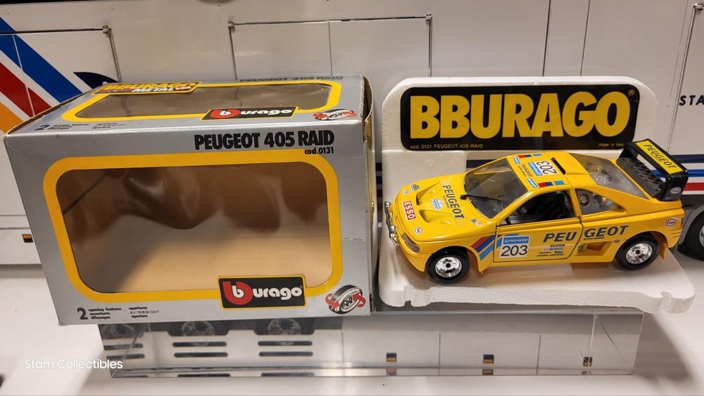 Bburago Peugeot 405 Turbo 16 Raid Rally #203, Hobby en Vrije tijd, Modelauto's | 1:24, Auto, Ophalen of Verzenden, Zo goed als nieuw