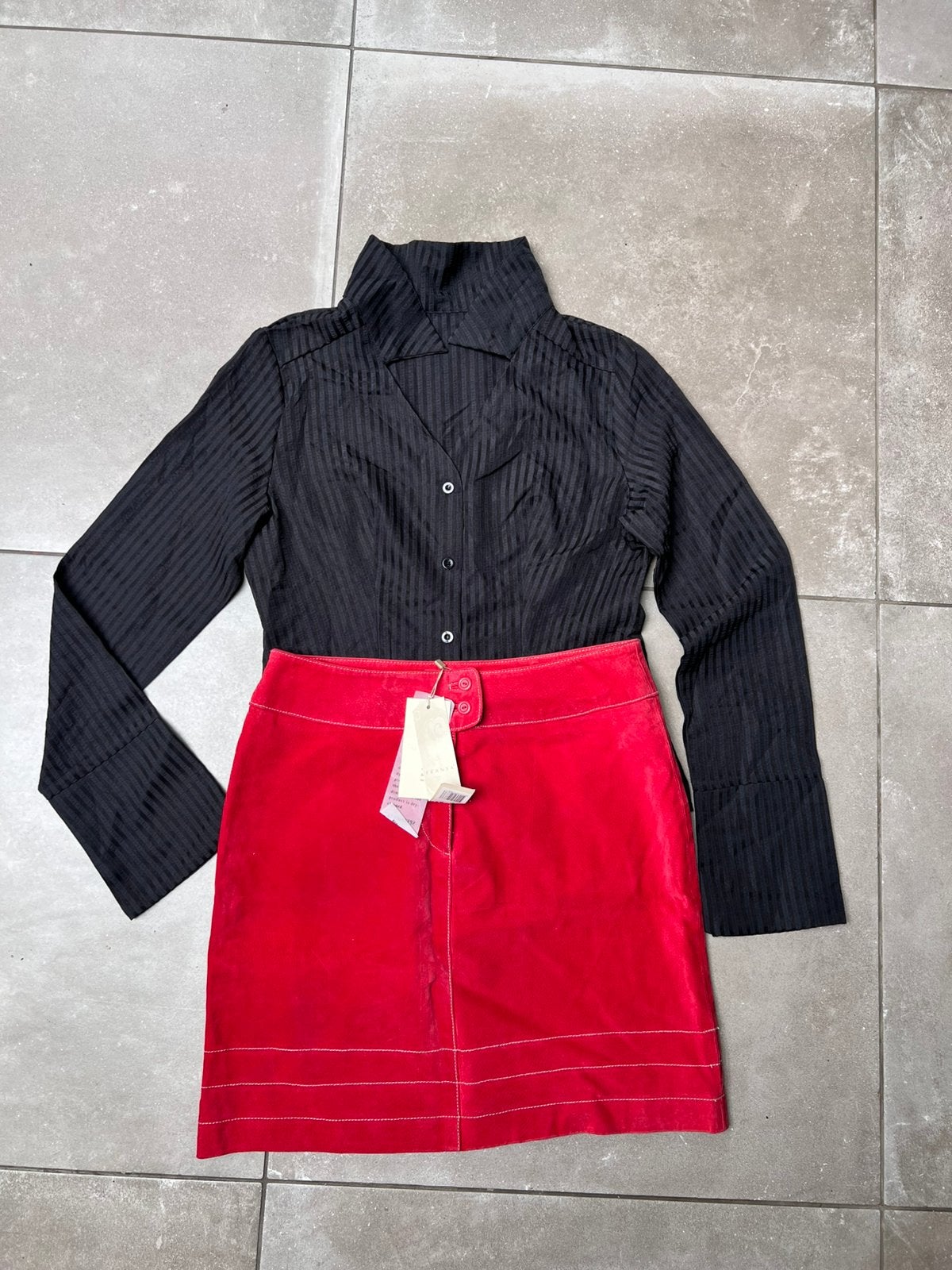FRANSA ROOD ECHT LEREN ROK NIEIW + ZWART BLOUSE MAAT M / 38, Ophalen of Verzenden, Nieuw