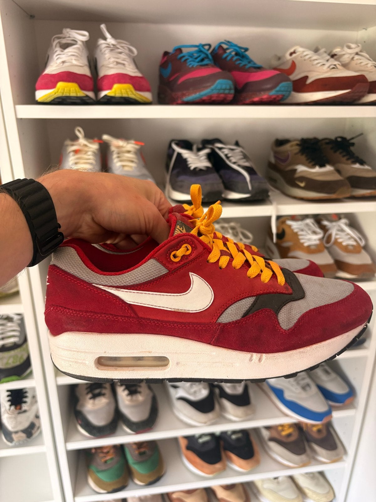 Nike Air Max 1 Rood/Grijs - Maat 43, Verzenden, Gedragen, Overige kleuren, Sneakers of Gympen