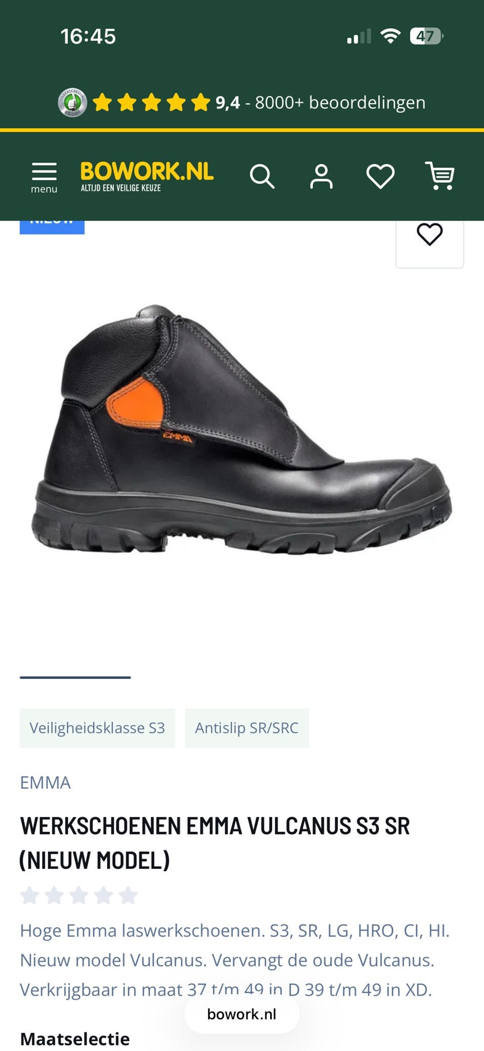 Werkschoenen Emma Vulcanus S3 SR, maat 42, Ophalen of Verzenden, Nieuw, Schoenen