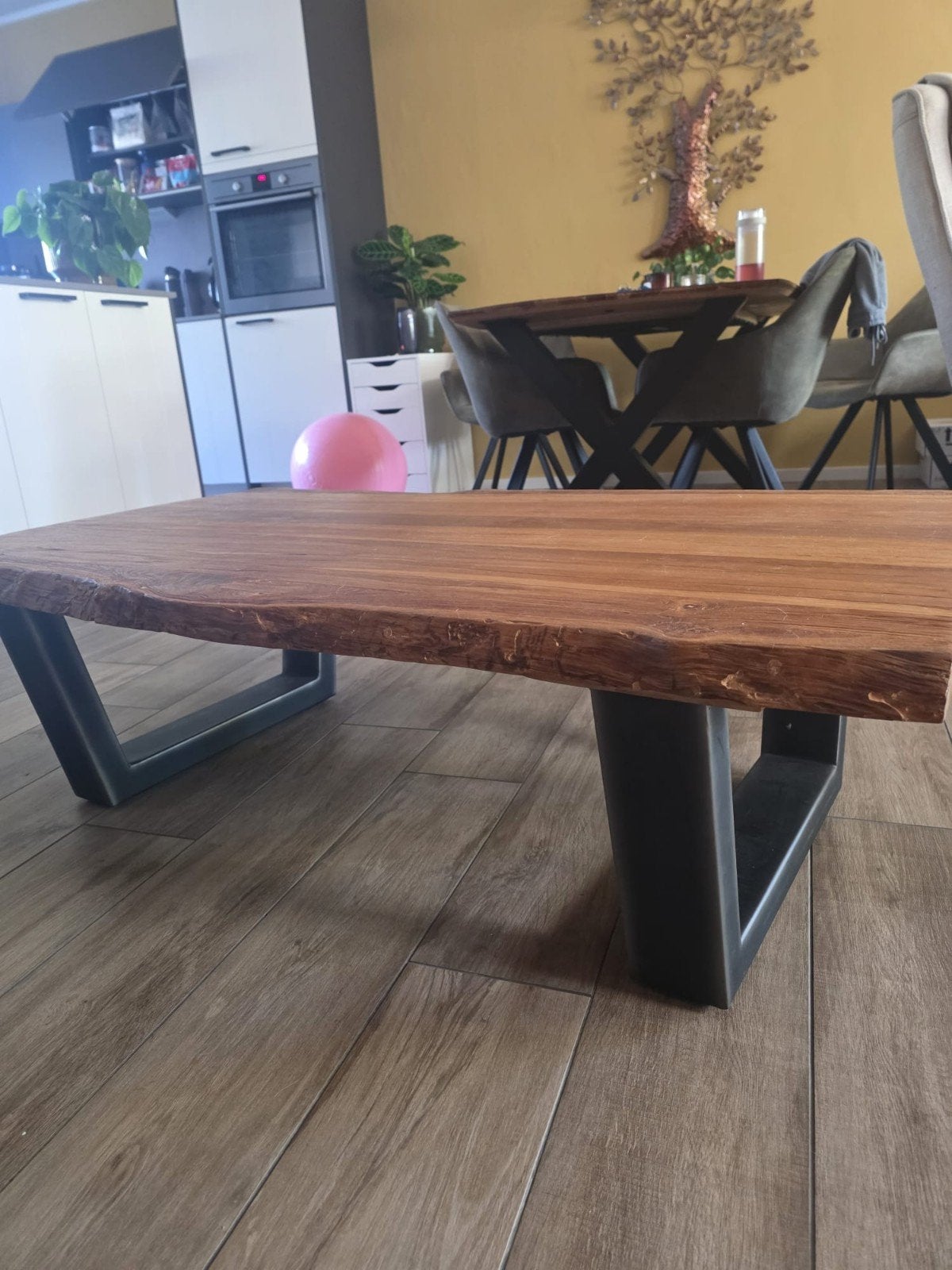 Rofra industriële boomstam salontafel, Ophalen, Eikenhout, 100 tot 150 cm, 50 tot 100 cm