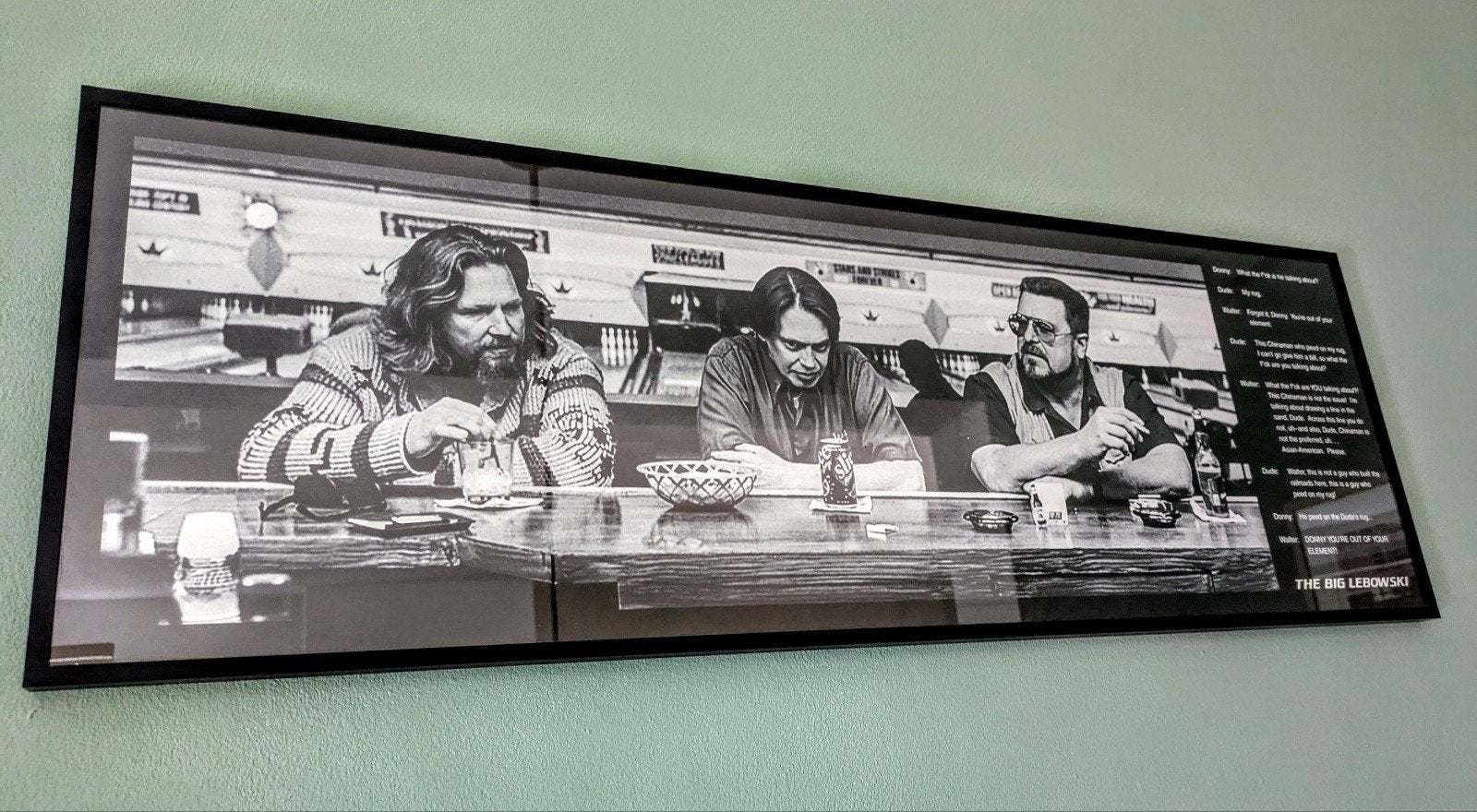 Big Lebowski poster in premium lijst 91x30 cm, Ophalen, Met lijst, Rechthoekig Liggend, Zo goed als nieuw