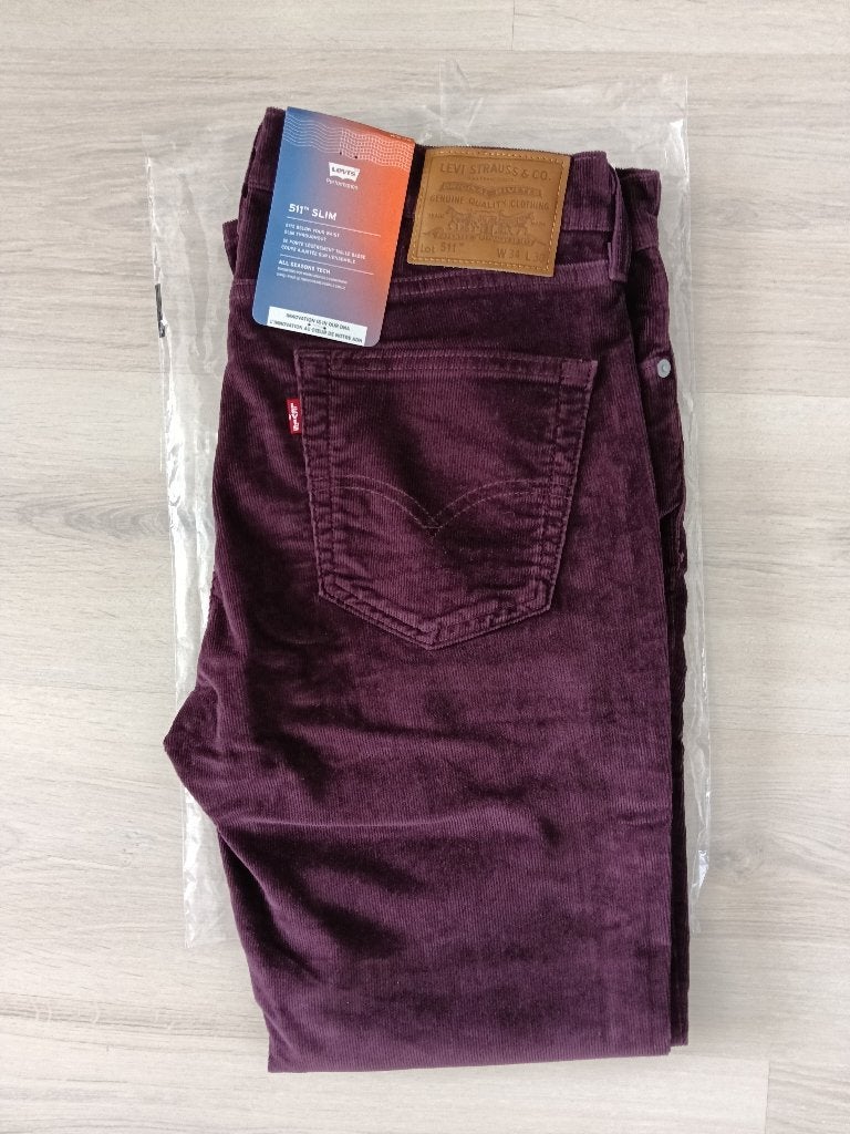 Corduroy spijkerbroek Levi's 511 slim red W34L30, nieuw., Overige kleuren, Nieuw, Ophalen of Verzenden, W33 - W34 (confectie 48/50)
