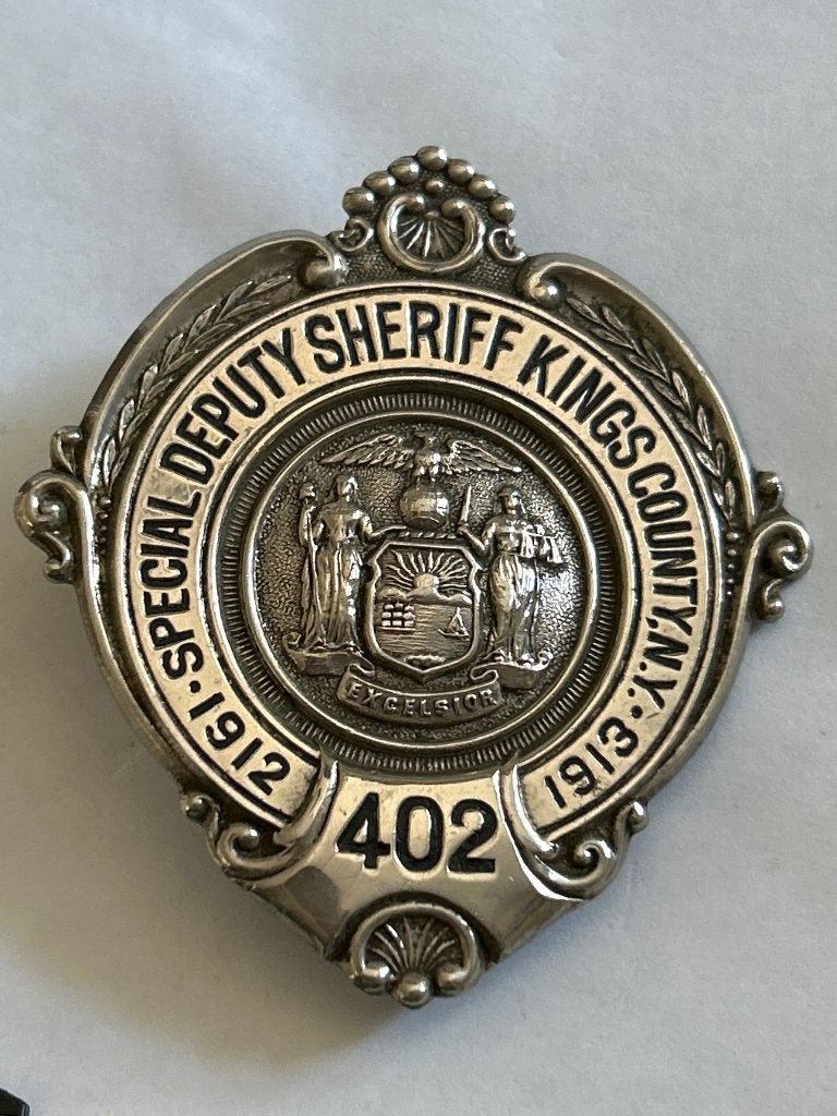 Unieke Antieke Amer. Politiebadge (Kings County NY, 1912-13, Verzenden, Landmacht, Amerika, Embleem of Badge