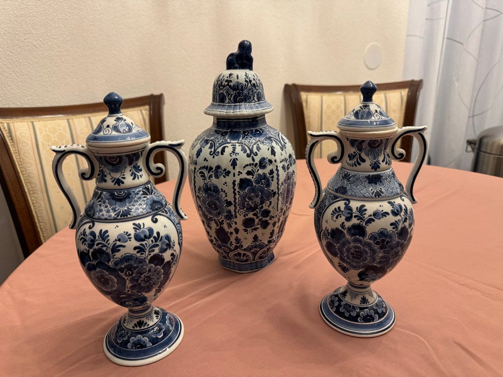 Driedelig Delfts blauw kaststel – handbeschilderd – König, Antiek en Kunst, Ophalen
