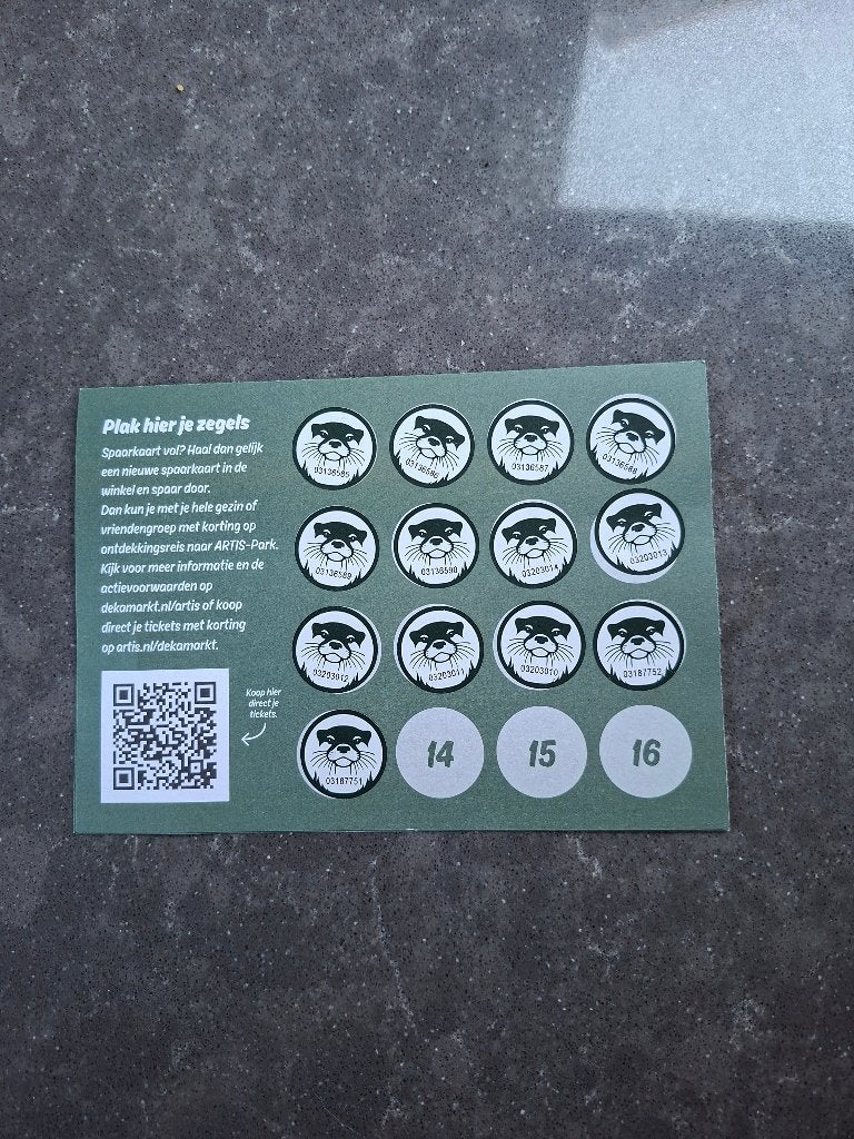 Bijna volle spaarkaart voor €22,50 korting op Artis, Eén persoon, Kortingsbon, Overige typen