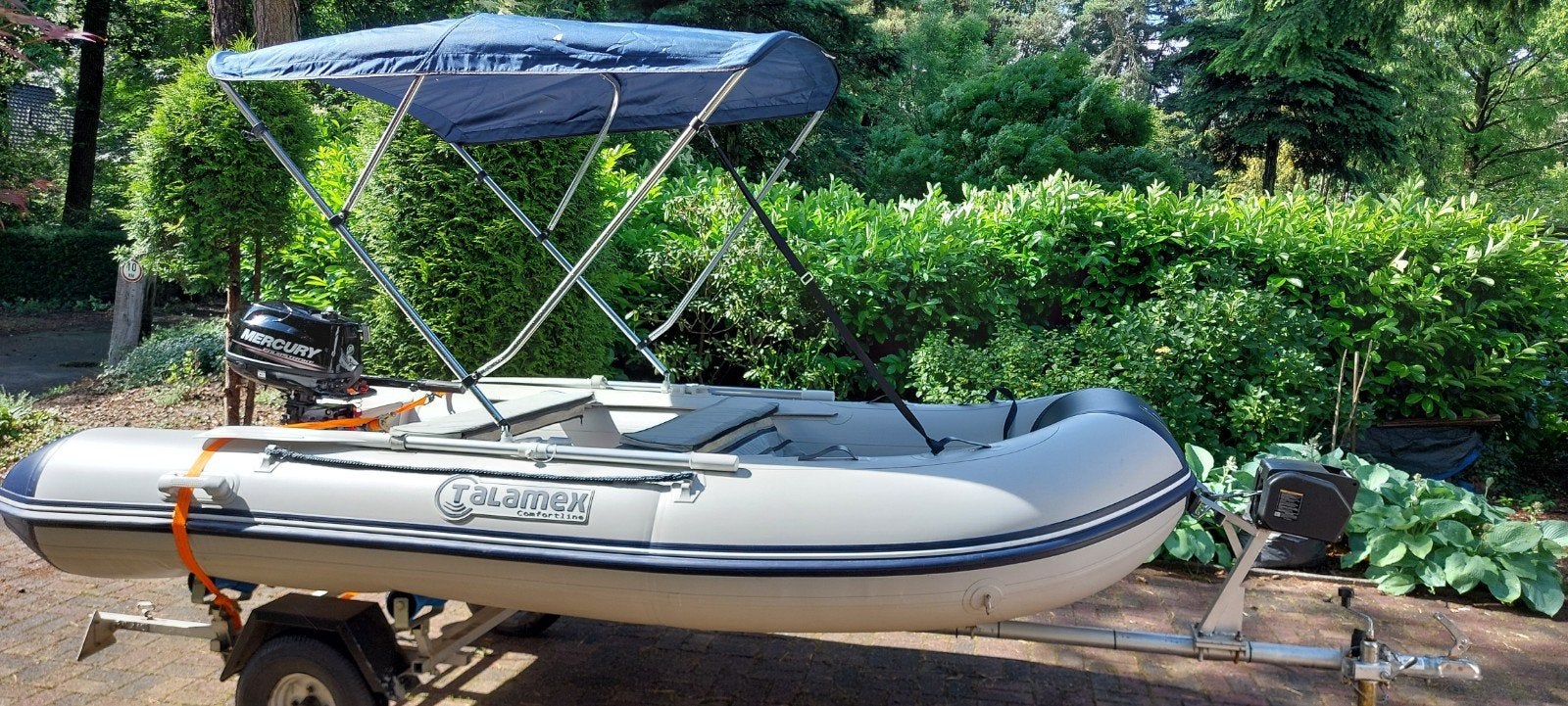Talamex rubberboot met Mercury buitenboordmotor en trailer, Ophalen, Aluminium, Gebruikt, Inclusief motor