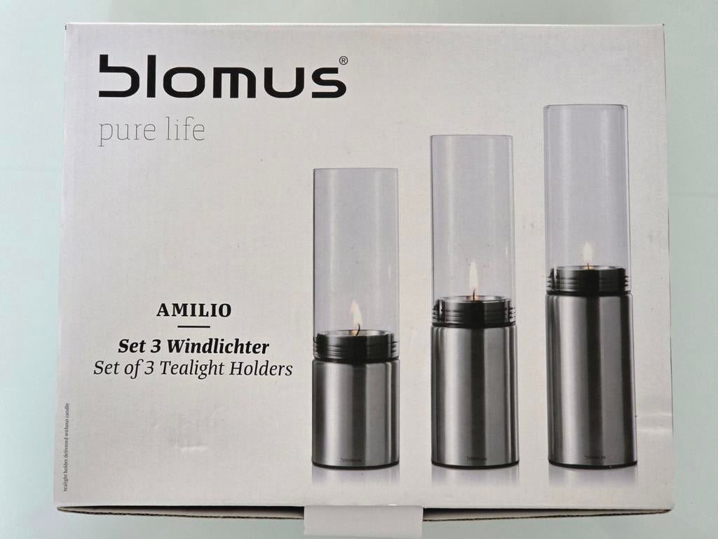 Blomus Amilio Windlicht Houders Set van 3, Huis en Inrichting, Woonaccessoires | Kandelaars en Kaarsen, Nieuw, Ophalen of Verzenden