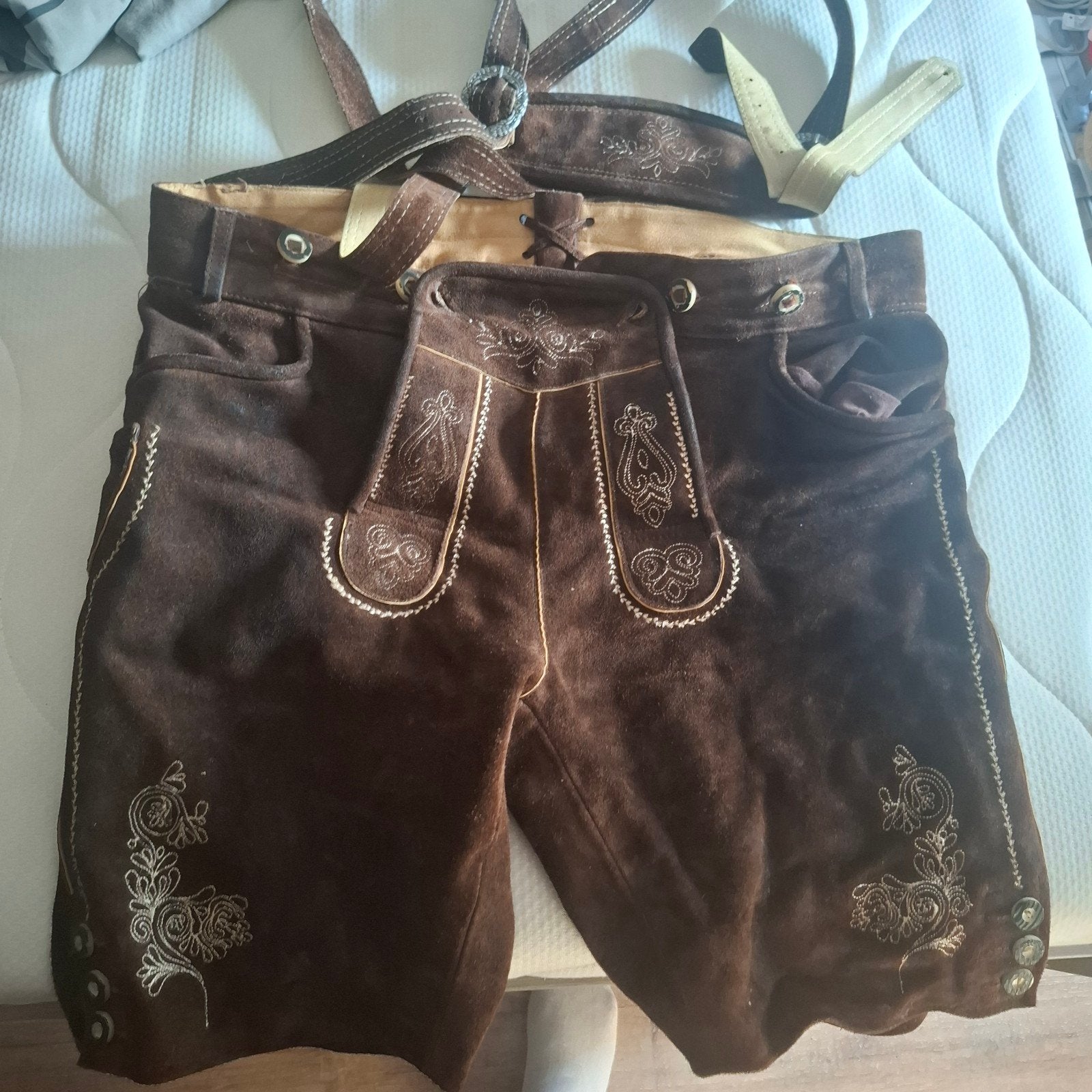 Korte Lederhose - Maat 52, Ophalen of Verzenden, Gedragen, Maat 52/54 (L), Bruin