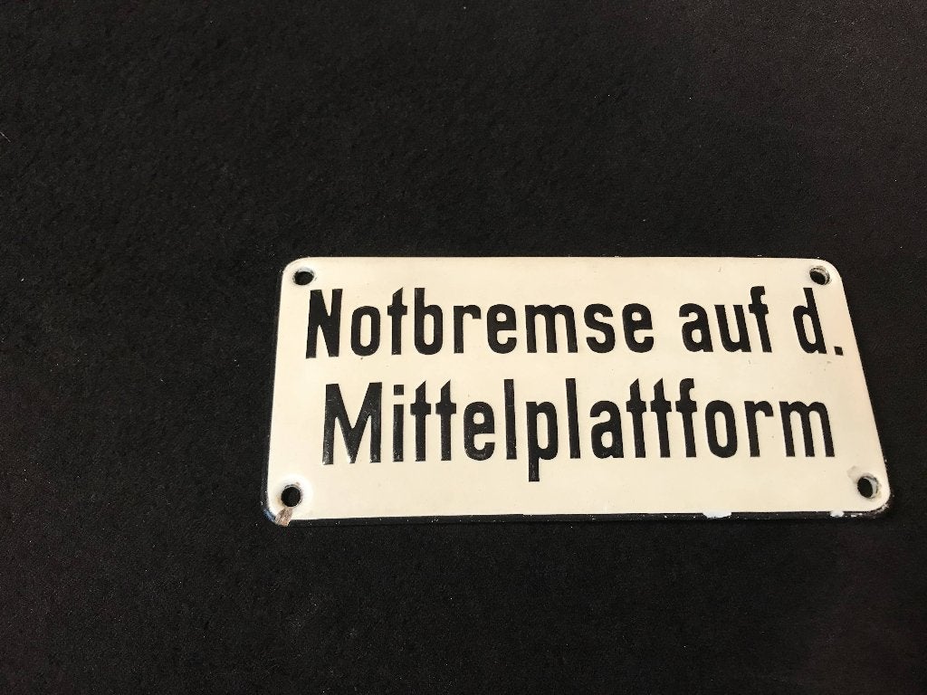 Orgineel bordje "Notbremse auf d. Mittelplattform", Verzamelen, Ophalen of Verzenden, Gebruikt, Trein, Overige typen