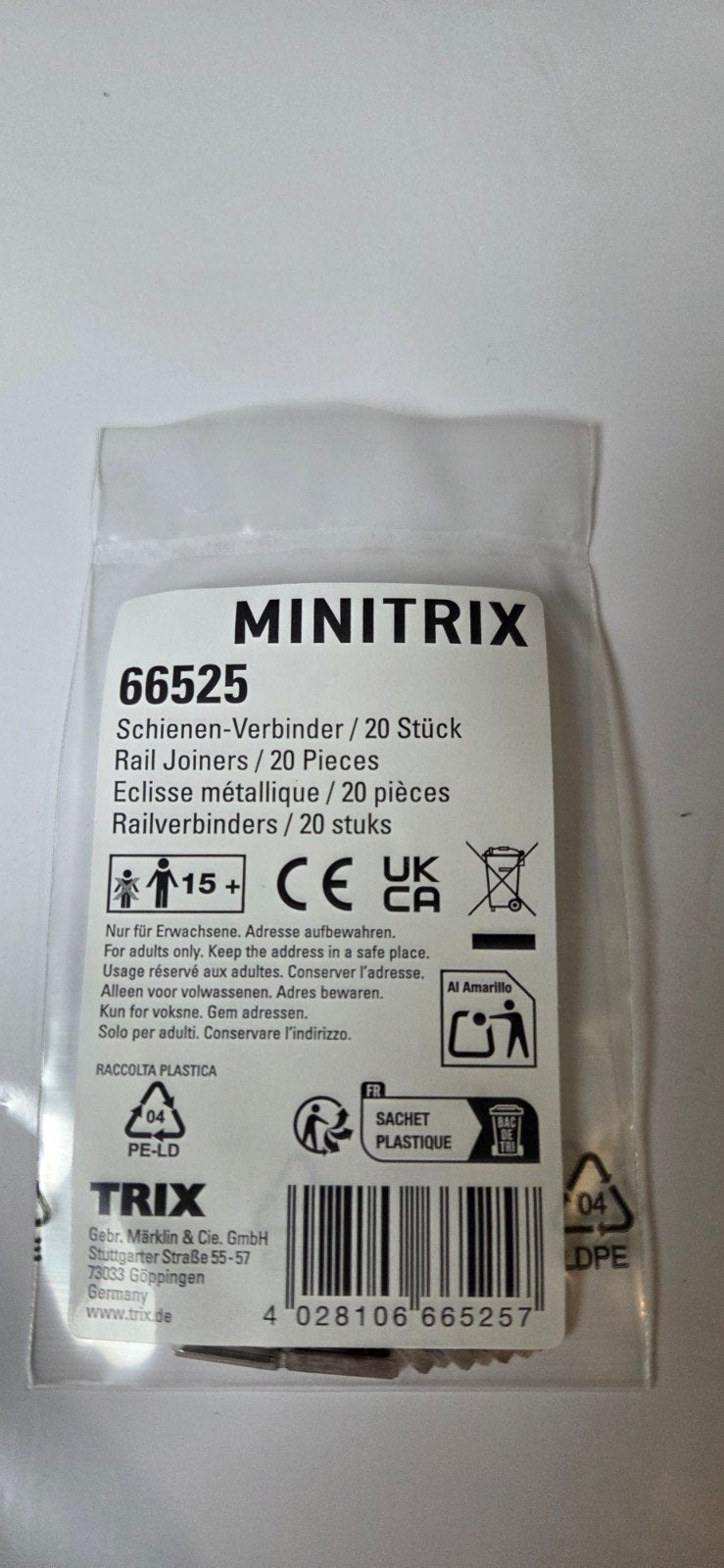 Minitrix 66525 Railverbinders - 20 stuks, Gelijkstroom of Wisselstroom, Trix, Nieuw, Rails