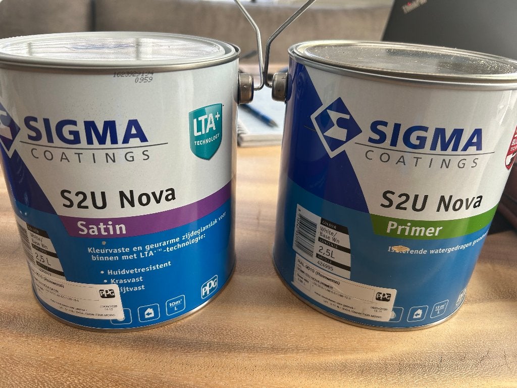 Sigma S2U Nova – Primer + Satin – RAL 9010 (Reinwit) NIEUW, 5 tot 10 liter, Wit, Nieuw, Ophalen of Verzenden