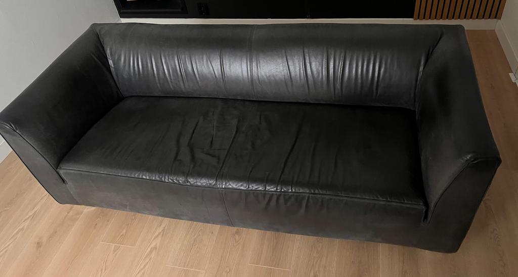Leren bank zwart. 4800 Henk Vos. 2,5 zits, Ophalen, Gebruikt, 150 tot 200 cm, Driepersoons