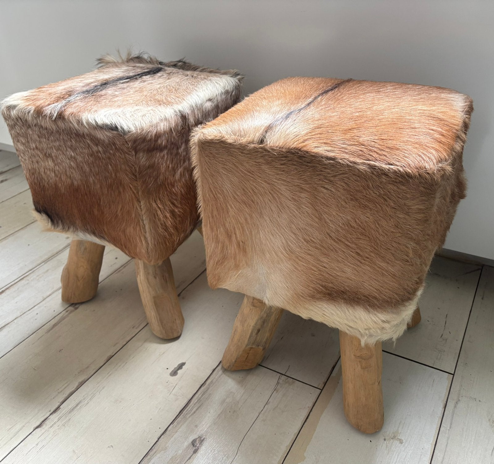 Set koeienhuid krukjes, Ophalen, Zo goed als nieuw, Hout
