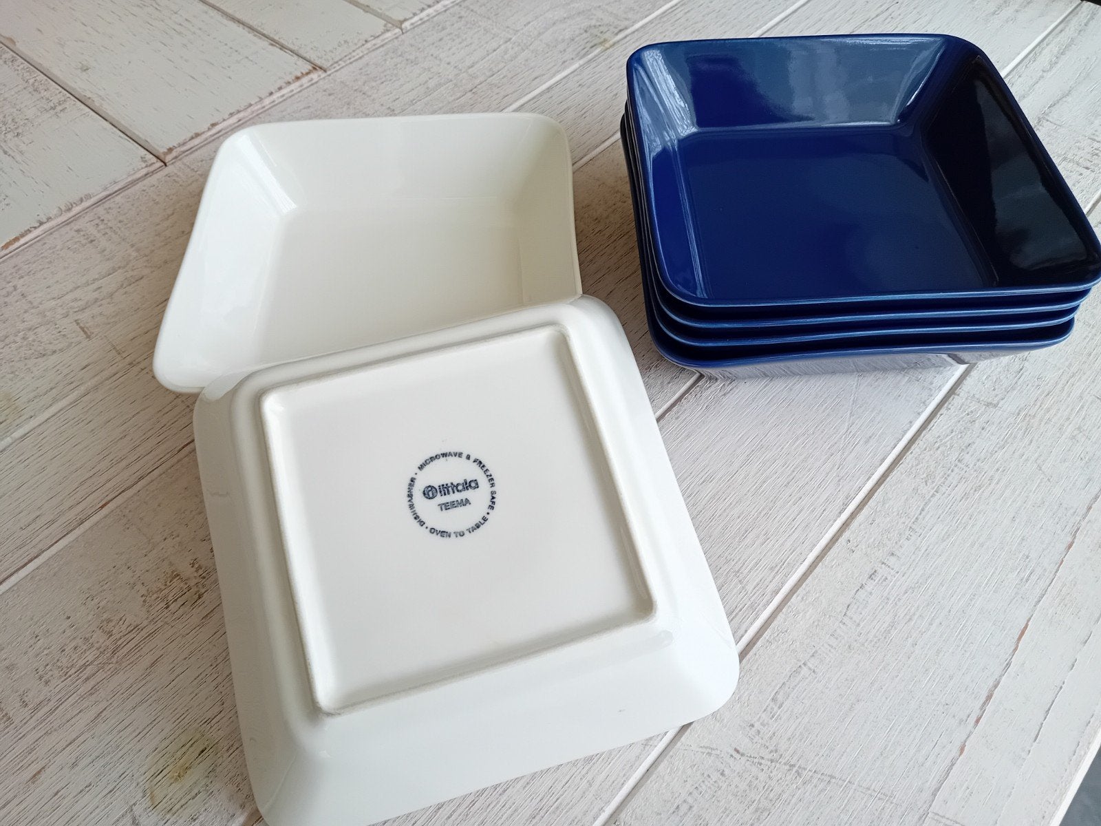 6 Iittala Teema schalen 16 x 16 cm blauw en wit 
Schaal 16x1, Ophalen of Verzenden, Zo goed als nieuw, Blauw, Schaal