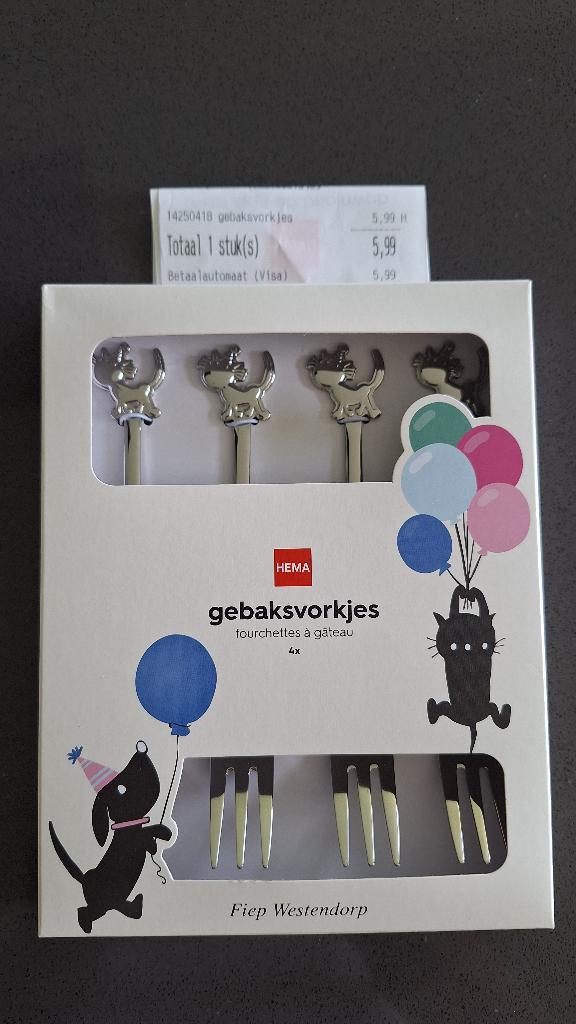 Hema Gebaksvorkjes (Takkie) Siepie, Huis en Inrichting, Ophalen of Verzenden, Nieuw, Rvs of Chroom, Bestekset
