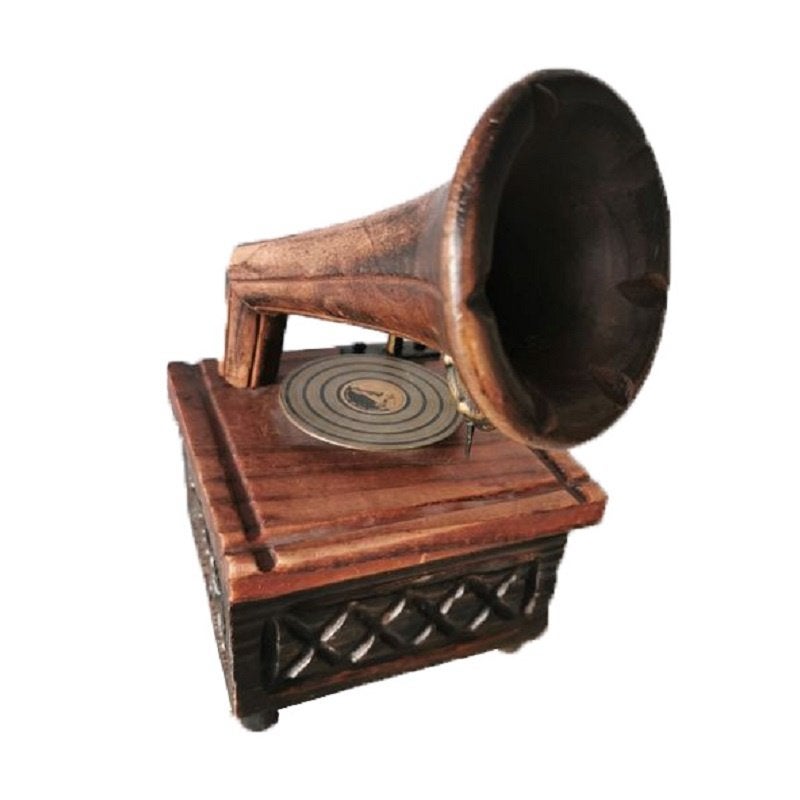 Klein Model Houtsnijwerk Mini Platenspeler als Decoratie, Ophalen of Verzenden