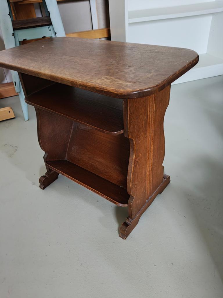 Vintage Houten Leestafeltje met Opbergruimte, Ophalen, Gebruikt, Rechthoekig